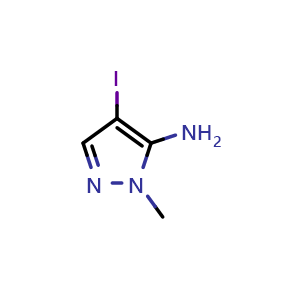 Chemical structure of 4-iodo-1-methyl-1H-pyrazol-5-amine , CAS 1443278-79-2, AChemBlock U129790