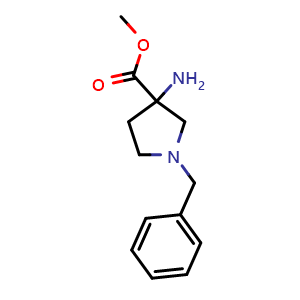 Chemical structure of methyl 3-amino-1-benzylpyrrolidine-3-carboxylate , CAS 145602-88-6, AChemBlock U129800