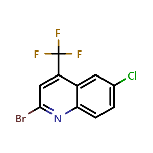 Chemical structure of 2-bromo-6-chloro-4-(trifluoromethyl)quinoline , CAS 1517121-79-7, AChemBlock U129855