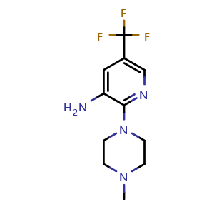 Chemical structure of 2-(4-methylpiperazin-1-yl)-5-(trifluoromethyl)pyridin-3-amine , CAS 1558196-96-5, AChemBlock U129946