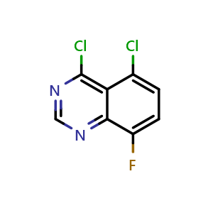 Chemical structure of 4,5-dichloro-8-fluoroquinazoline , CAS 1565049-52-6, AChemBlock U129954