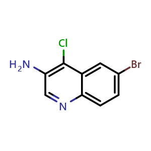Chemical structure of 6-bromo-4-chloroquinolin-3-amine , CAS 1595632-07-7, AChemBlock U129977