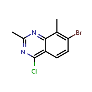 Chemical structure of 7-bromo-4-chloro-2,8-dimethylquinazoline , CAS 1598078-49-9, AChemBlock U129984