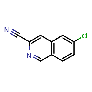 Chemical structure of 6-chloroisoquinoline-3-carbonitrile , CAS 1613317-42-2, AChemBlock U130001