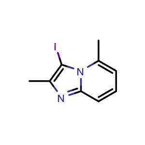 Chemical structure of 3-iodo-2,5-dimethylimidazo[1,2-a]pyridine , CAS 1661859-75-1, AChemBlock U130037
