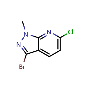 Chemical structure of 3-bromo-6-chloro-1-methyl-1H-pyrazolo[3,4-b]pyridine , CAS 1781008-16-9, AChemBlock U130127