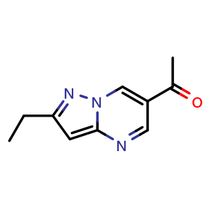 Chemical structure of 1-(2-ethylpyrazolo[1,5-a]pyrimidin-6-yl)ethan-1-one , CAS 1785224-08-9, AChemBlock U130174