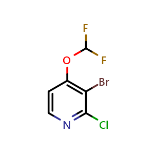 Chemical structure of 3-bromo-2-chloro-4-(difluoromethoxy)pyridine , CAS 1805137-37-4, AChemBlock U130202