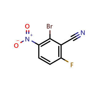 Chemical structure of 2-bromo-6-fluoro-3-nitrobenzonitrile , CAS 1807209-03-5, AChemBlock U130226