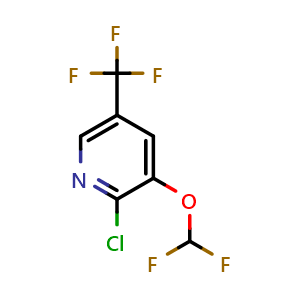Chemical structure of 2-chloro-3-(difluoromethoxy)-5-(trifluoromethyl)pyridine , CAS 1807264-03-4, AChemBlock U130227