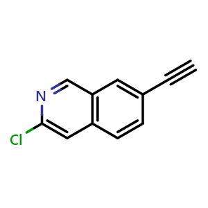 Chemical structure of 3-chloro-7-ethynylisoquinoline , CAS 1822653-42-8, AChemBlock U130233