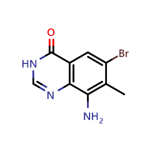 Chemical structure of 8-amino-6-bromo-7-methylquinazolin-4(3H)-one , CAS 1823925-71-8, AChemBlock U130254