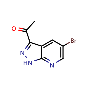 Chemical structure of 1-(5-bromo-1H-pyrazolo[3,4-b]pyridin-3-yl)ethan-1-one , CAS 1823966-44-4, AChemBlock U130258