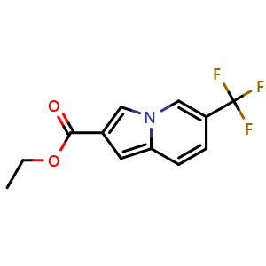 Chemical structure of ethyl 6-(trifluoromethyl)indolizine-2-carboxylate , CAS 1843190-65-7, AChemBlock U130275