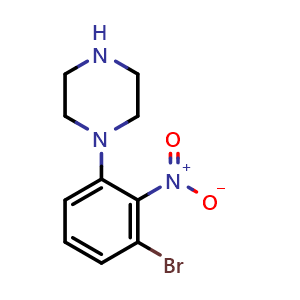 Chemical structure of 1-(3-bromo-2-nitrophenyl)piperazine , CAS 1877508-59-2, AChemBlock U130309