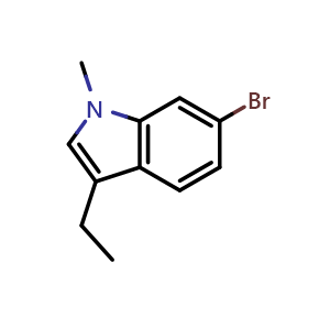 Chemical structure of 6-bromo-3-ethyl-1-methyl-1H-indole , CAS 1889055-12-2, AChemBlock U130315