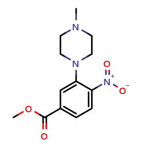 Chemical structure of methyl 3-(4-methylpiperazin-1-yl)-4-nitrobenzoate , CAS 1911413-53-0, AChemBlock U130355