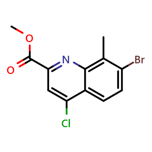 Chemical structure of methyl 7-bromo-4-chloro-8-methylquinoline-2-carboxylate , CAS 1930684-17-5, AChemBlock U130363