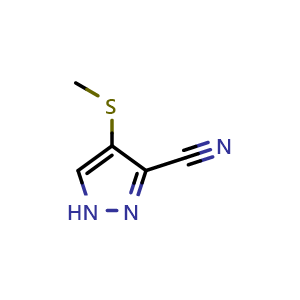 Chemical structure of 4-(methylthio)-1H-pyrazole-3-carbonitrile , CAS 1971120-29-2, AChemBlock U130409