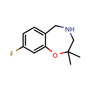 Chemical structure of 8-fluoro-2,2-dimethyl-2,3,4,5-tetrahydrobenzo[f][1,4]oxazepine , CAS 2055649-72-2, AChemBlock U130440