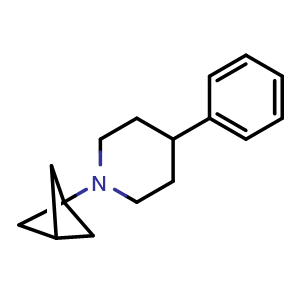 Chemical structure of 1-(bicyclo[1.1.1]pentan-1-yl)-4-phenylpiperidine , CAS 2074732-59-3, AChemBlock U130456