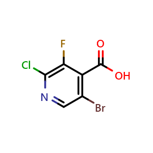 Chemical structure of 5-bromo-2-chloro-3-fluoroisonicotinic acid , CAS 2091873-10-6, AChemBlock U130486
