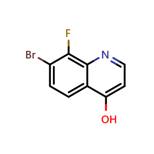 Chemical structure of 7-bromo-8-fluoroquinolin-4-ol , CAS 2111860-37-6, AChemBlock U130509