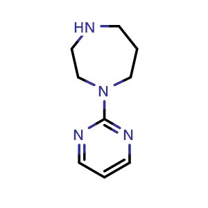 Chemical structure of 1-(pyrimidin-2-yl)-1,4-diazepane , CAS 21279-57-2, AChemBlock U130519