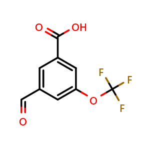 Chemical structure of 3-formyl-5-(trifluoromethoxy)benzoic acid , CAS 2167993-22-6, AChemBlock U130553