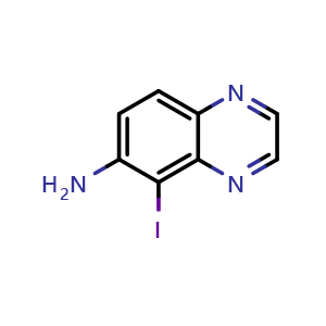 Chemical structure of 5-iodoquinoxalin-6-amine , CAS 2174002-51-6, AChemBlock U130567