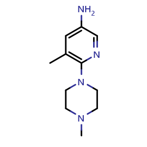Chemical structure of 5-methyl-6-(4-methylpiperazin-1-yl)pyridin-3-amine , CAS 219132-85-1, AChemBlock U130570