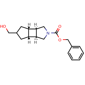 Chemical structure of benzyl (3aR,3bS,6aR,6bS)-5-(hydroxymethyl)octahydrocyclopenta[3,4]cyclobuta[1,2-c]pyrrole-2(1H)-carboxylate , CAS 2202731-27-7, AChemBlock U130583
