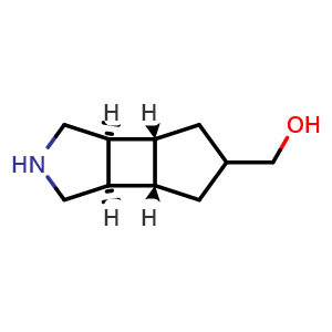 Chemical structure of ((3aR,3bS,6aR,6bS)-decahydrocyclopenta[3,4]cyclobuta[1,2-c]pyrrol-5-yl)methanol , CAS 2202737-04-8, AChemBlock U130584