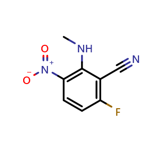 Chemical structure of 6-fluoro-2-(methylamino)-3-nitrobenzonitrile , CAS 2274535-77-0, AChemBlock U130624