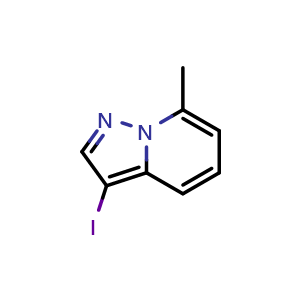Chemical structure of 3-Iodo-7-methylpyrazolo[1,5-a]pyridine , CAS 2294752-69-3, AChemBlock U130633