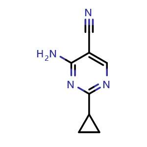 Chemical structure of 4-amino-2-cyclopropylpyrimidine-5-carbonitrile , CAS 23662-47-7, AChemBlock U130660