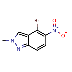 Chemical structure of 4-bromo-2-methyl-5-nitro-2H-indazole , CAS 2374702-86-8, AChemBlock U130663