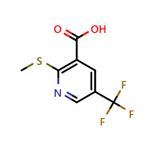 Chemical structure of 2-(Methylthio)-5-(trifluoromethyl)nicotinic acid , CAS 2380214-03-7, AChemBlock U130667