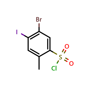 Chemical structure of 5-bromo-4-iodo-2-methylbenzenesulfonyl chloride , CAS 2383700-47-6, AChemBlock U130670