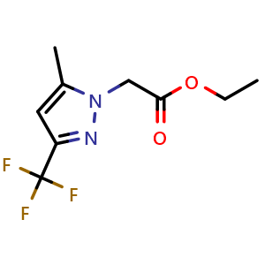 Chemical structure of ethyl 2-(5-methyl-3-(trifluoromethyl)-1H-pyrazol-1-yl)acetate , CAS 299405-24-6, AChemBlock U130755