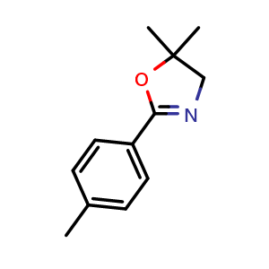 Chemical structure of 5,5-dimethyl-2-(p-tolyl)-4,5-dihydrooxazole , CAS 32136-34-8, AChemBlock U130784