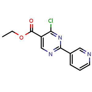 Chemical structure of ethyl 4-chloro-2-(pyridin-3-yl)pyrimidine-5-carboxylate , CAS 34775-04-7, AChemBlock U130809