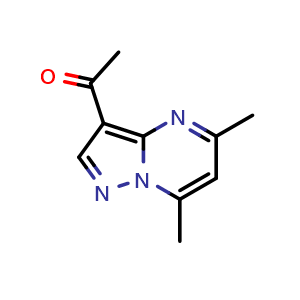 Chemical structure of 1-(5,7-dimethylpyrazolo[1,5-a]pyrimidin-3-yl)ethan-1-one , CAS 43024-28-8, AChemBlock U130880