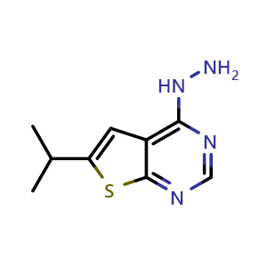 Chemical structure of 4-hydrazineyl-6-isopropylthieno[2,3-d]pyrimidine , CAS 439692-53-2, AChemBlock U130885