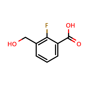 Chemical structure of 2-fluoro-3-(hydroxymethyl)benzoic acid , CAS 481075-37-0, AChemBlock U130909