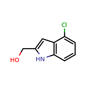 Chemical structure of (4-chloro-1H-indol-2-yl)methanol , CAS 53590-41-3, AChemBlock U130951
