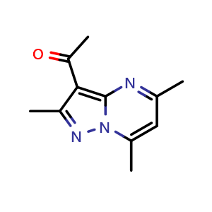 Chemical structure of 1-(2,5,7-trimethylpyrazolo[1,5-a]pyrimidin-3-yl)ethan-1-one , CAS 58304-26-0, AChemBlock U131004