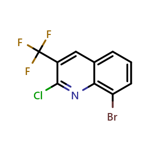 Chemical structure of 8-bromo-2-chloro-3-(trifluoromethyl)quinoline , CAS 590372-03-5, AChemBlock U131025