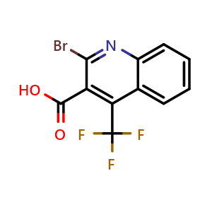 Chemical structure of 2-bromo-4-(trifluoromethyl)quinoline-3-carboxylic acid , CAS 590372-20-6, AChemBlock U131028