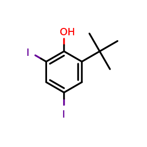 Chemical structure of 2-(tert-butyl)-4,6-diiodophenol , CAS 60803-26-1, AChemBlock U131044
